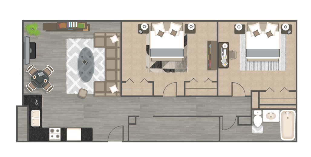 Two Bedroom One Bath - The Yukon floor plan